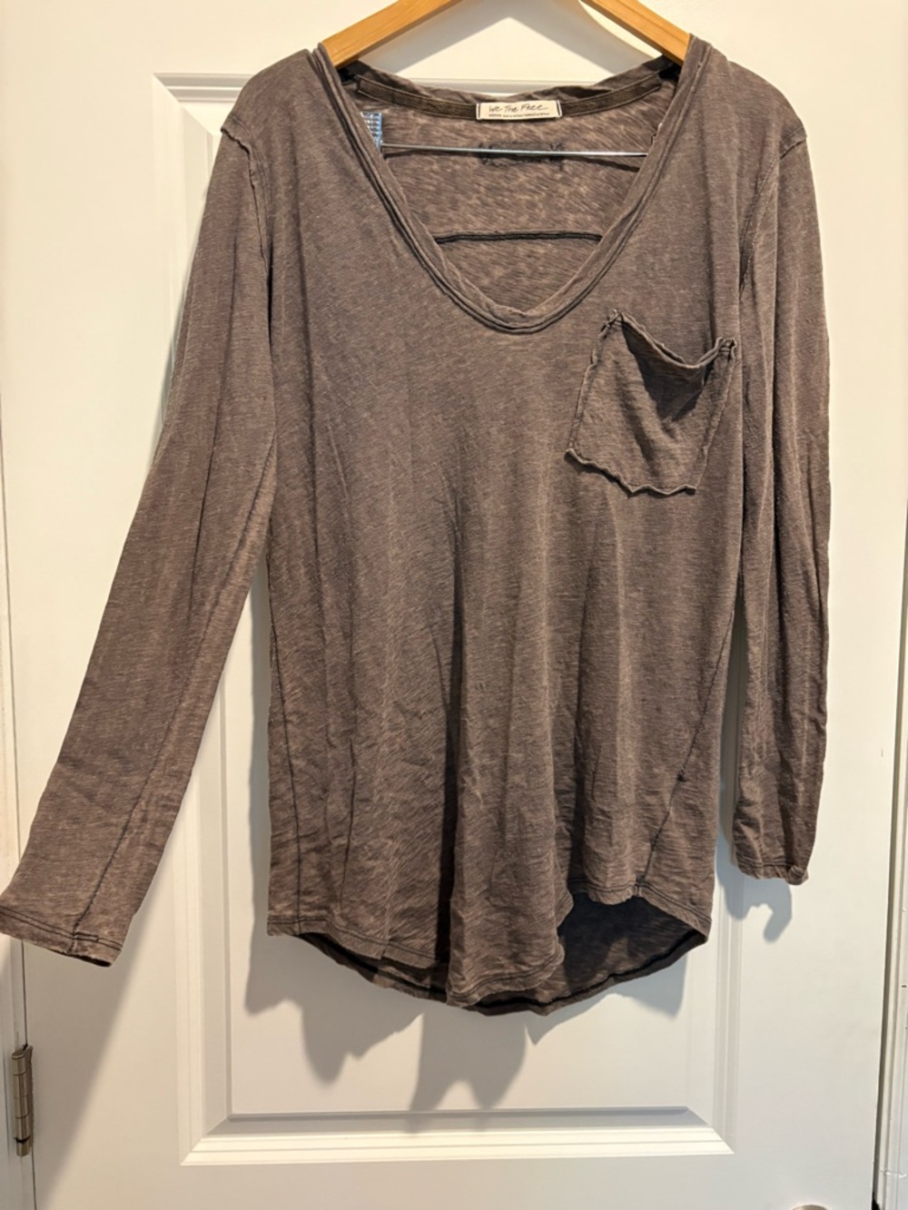 Free People Brown Taupe Lightweight Long-Sleeve Pocket Tee